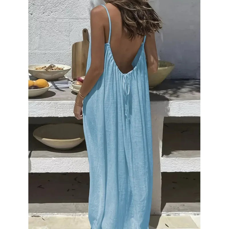 Women's Strapless Backless Maxi Lounge Dress — Loose Comfy Sleep Dress