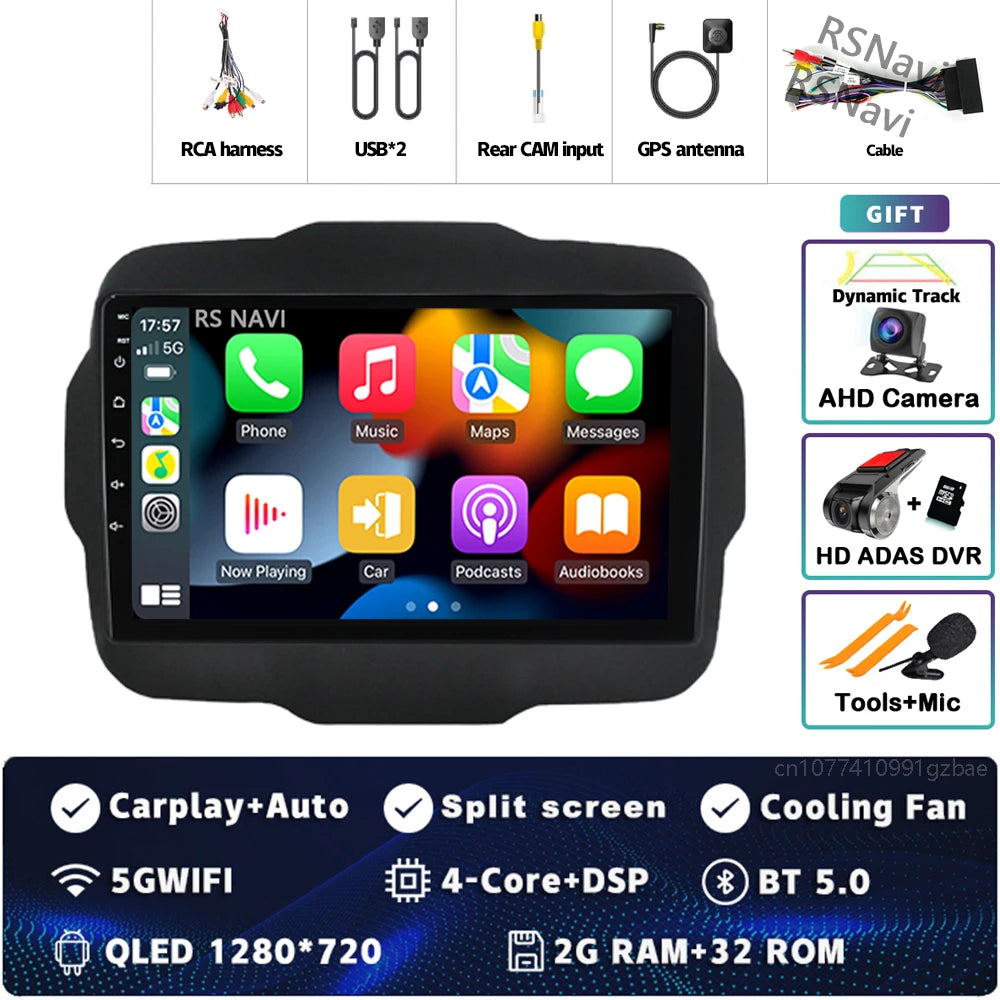 Android 16 For Jeep Renegade 2016 - 2020 2K QLED Android Car Radio Multimedia Video Player GPS AI Voice CarPlay 4G Stereo
