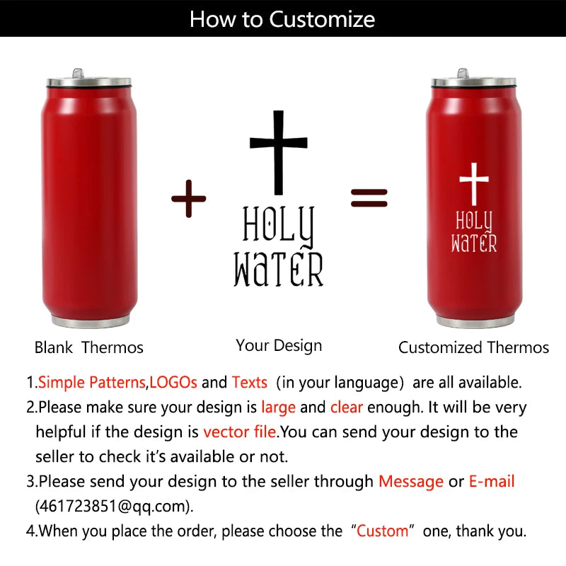 500ML 304 Stainless Steel Cola Can Thermos Custom LOGO Vacuum Cup Flask Portable Double Layers Straw Cup Water Bottle Mug