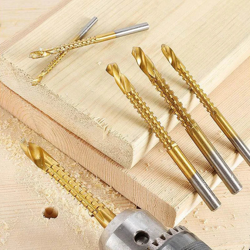 6 Pc HSS Twist Drill Bit Set 3-8mm, Titanium Serrated Cutting