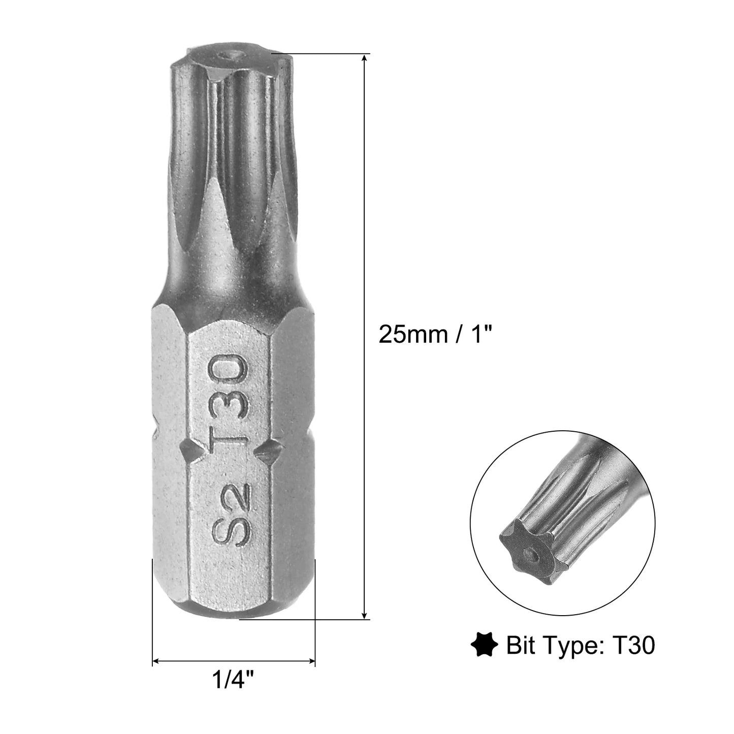 Torx Screwdriver Bits T5 T6 T8 T9 T10 T20 T25 T27 T30 T40 S2 Alloy Steel 1/4 Inch Hex Shank 25mm Magnetic Screw Driver Bit