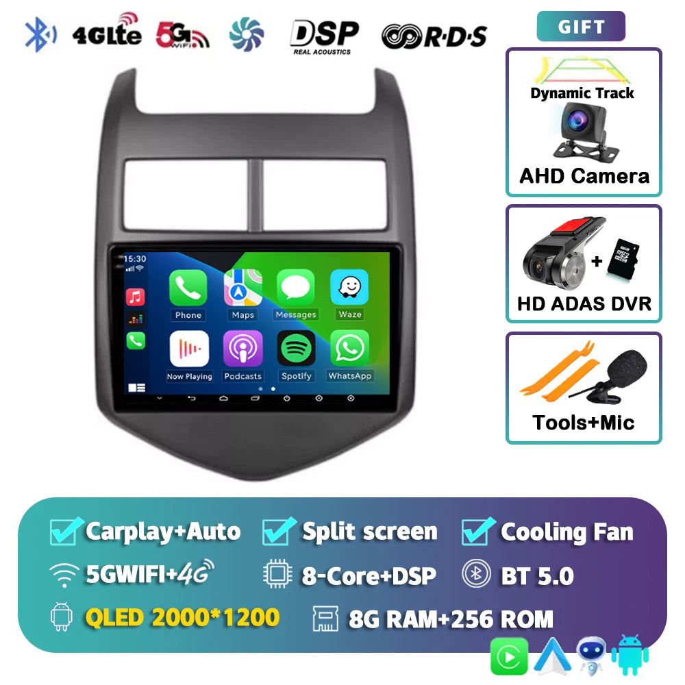 Android 16 CarPlay Auto Car Radio Multimedia Player For Chevrolet Aveo 2 Sonic T300 2011-2015 Navigation GPS 2din Stereo Audio