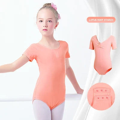 Girls Basic Ballet Leotard Cotton Dance Bodysuit Short Sleeve Gymnastic Leotards for Toddler Ballerina Outfits Kids Dance Wear