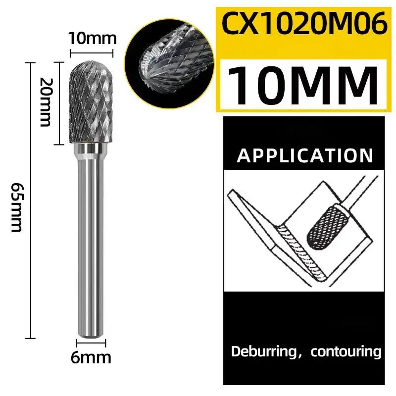6mm Tungsten Carbide Rotary Burr File Set — Die Grinder Bits for Metal