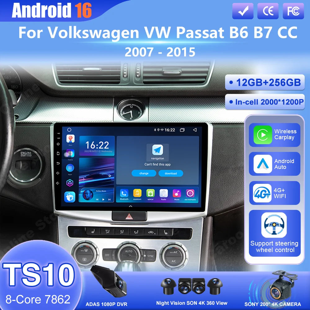 Car Stereo with Apple CarPlay & Android Auto, Compatible with VW Passat B6 B7 & CC