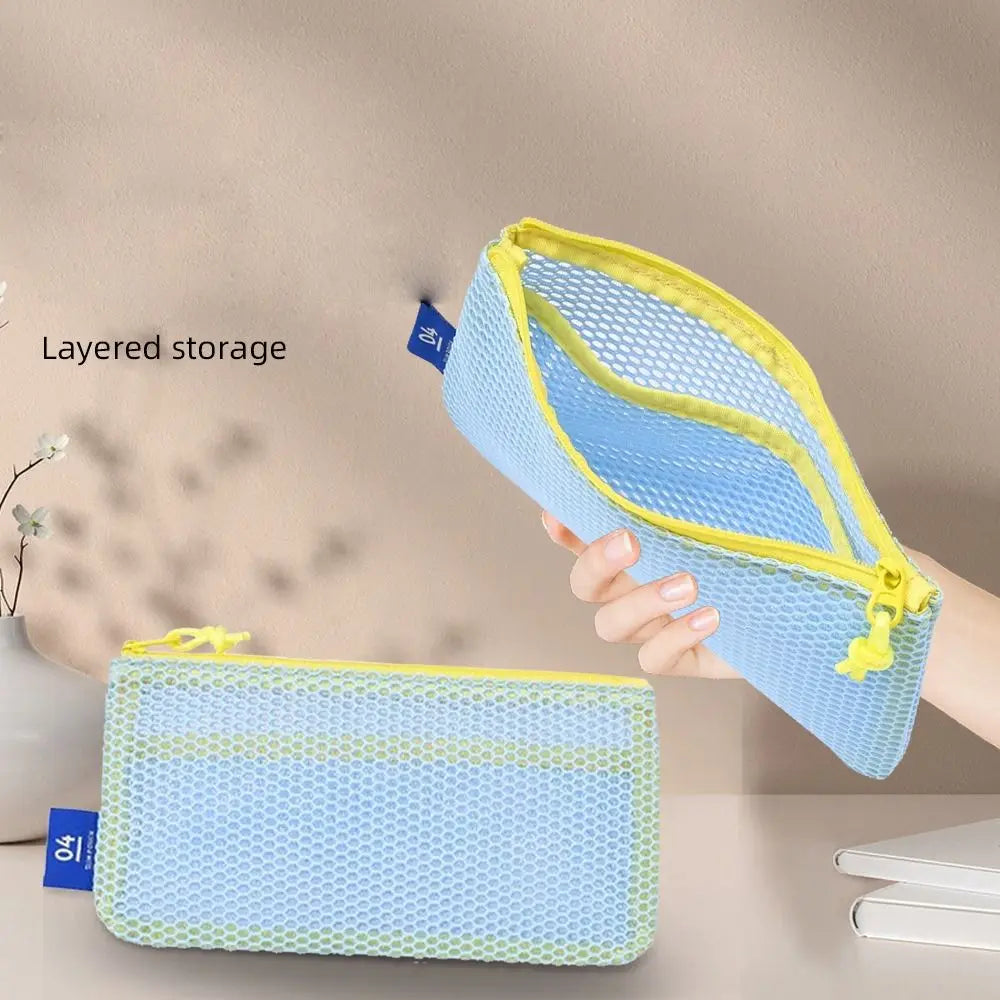 Stylish Lightweight Mesh Cosmetic Bag Portable Square Makeup Storage Bag Zipper Multi-purpose Sundries Organizer Toiletry Pouch