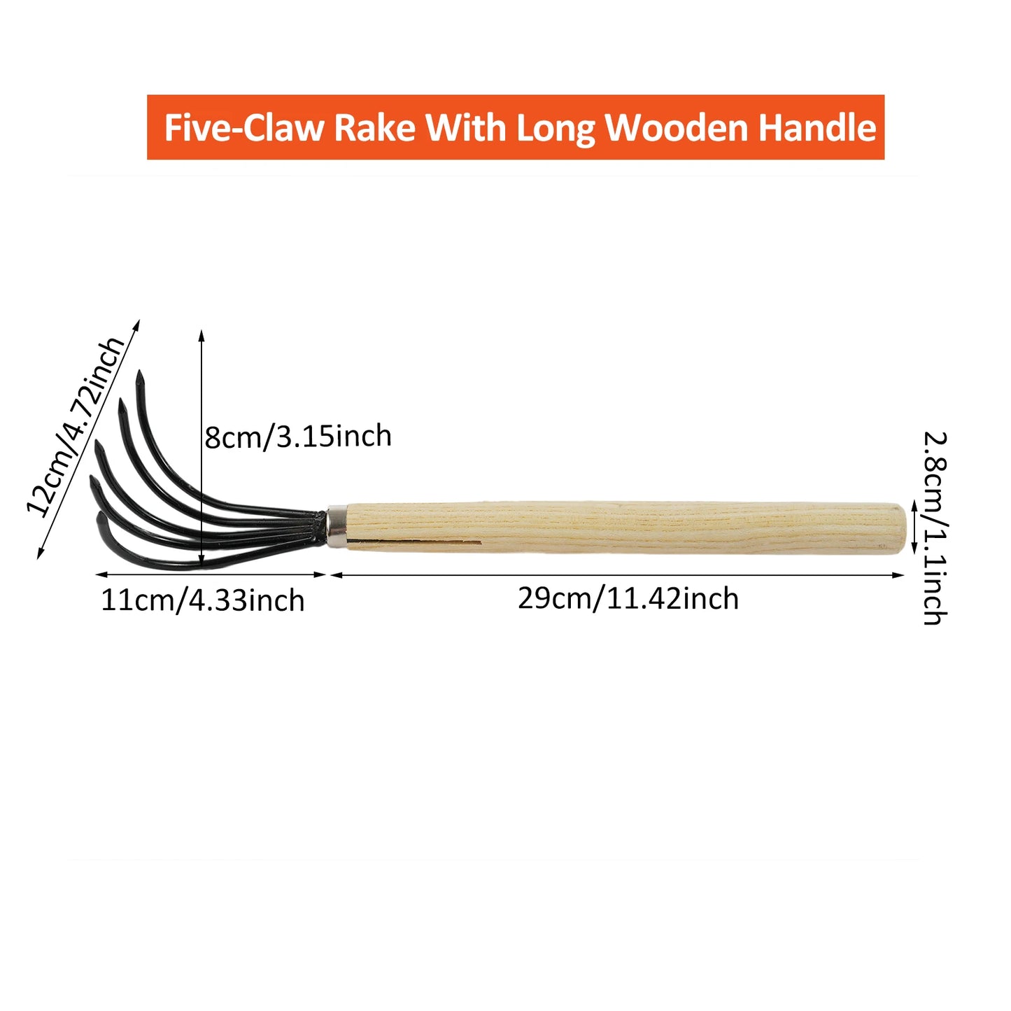 5-Claw Garden Rake & Hand Cultivator – Mini Hoe & Tiller for Soil Prep, Weeding & Planting