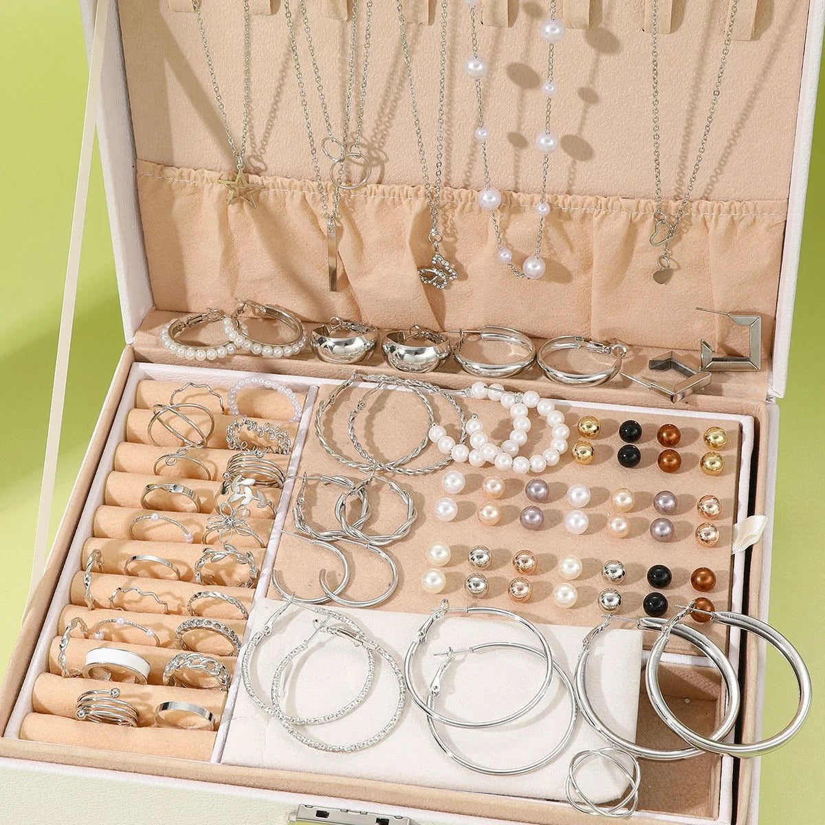 86-Piece Boho Jewelry Set – Pearl Earrings, Rings & More