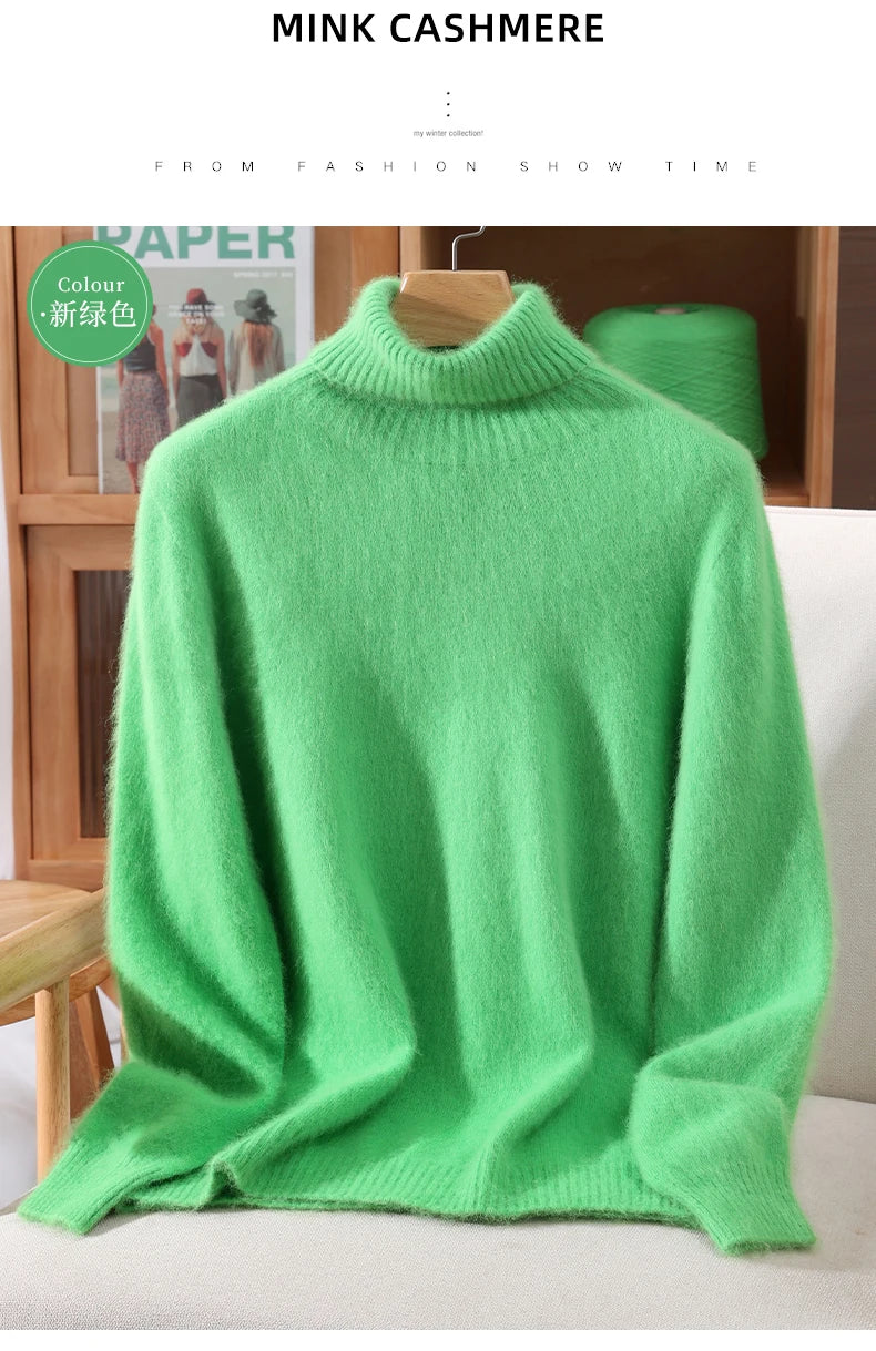 Women's High Collar Knit Sweater, Thick Pullover