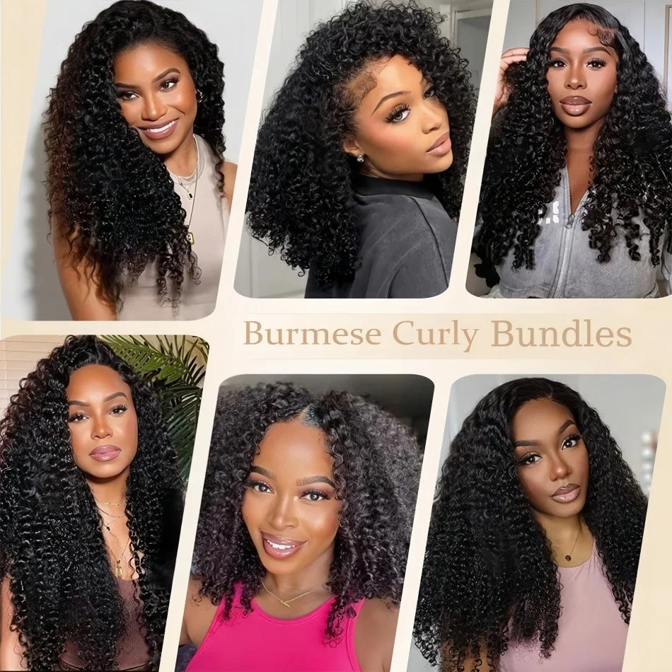 12A Burmese Curly Human Hair Bundles Water Wave Bundles Virgin Weave Human Hair Extensions Curly Ends 1/3/4 Pcs Black 30 40 Inch