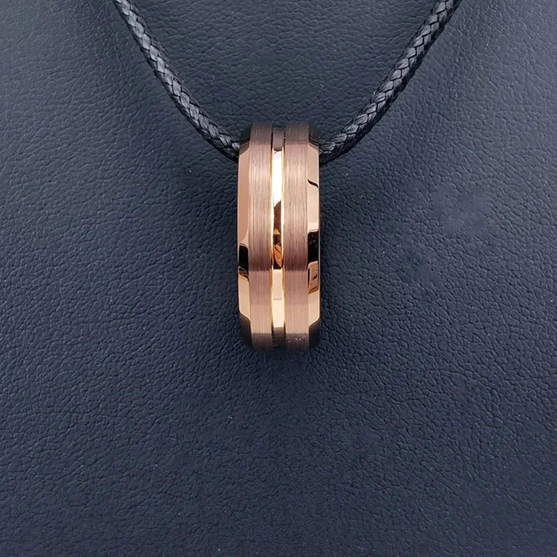 Tungsten Wedding Band — 6mm/8mm Rose Gold Tone Grooved Ring