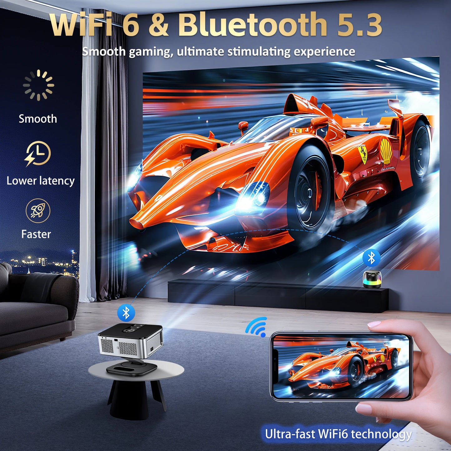 HORLAT 40000Lumen 4K Google TV LED Projector 3D Cinema Full HD 1080P Video Home Theater Auto Keystone 5G WiFi Portable Proyector