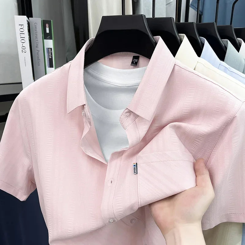 Men's Short-Sleeve Shirt - Loose Fit Button-Front, Chest Pocket