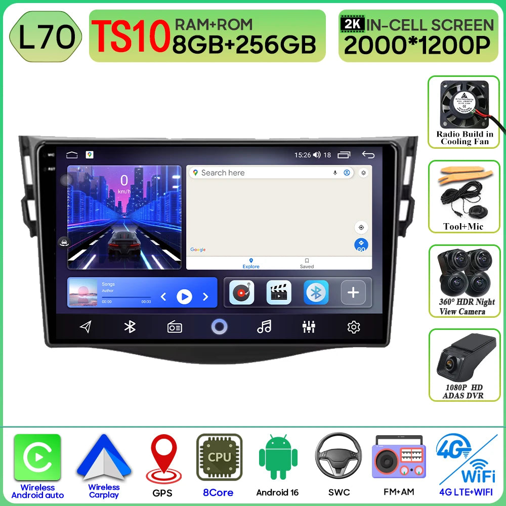 Android Auto For Toyota RAV4 Rav 4 2005 - 2013 Car Radio Carplay No 2din 4G Wifi Car Monitor Video GPS Navigation Stereo 2k BT