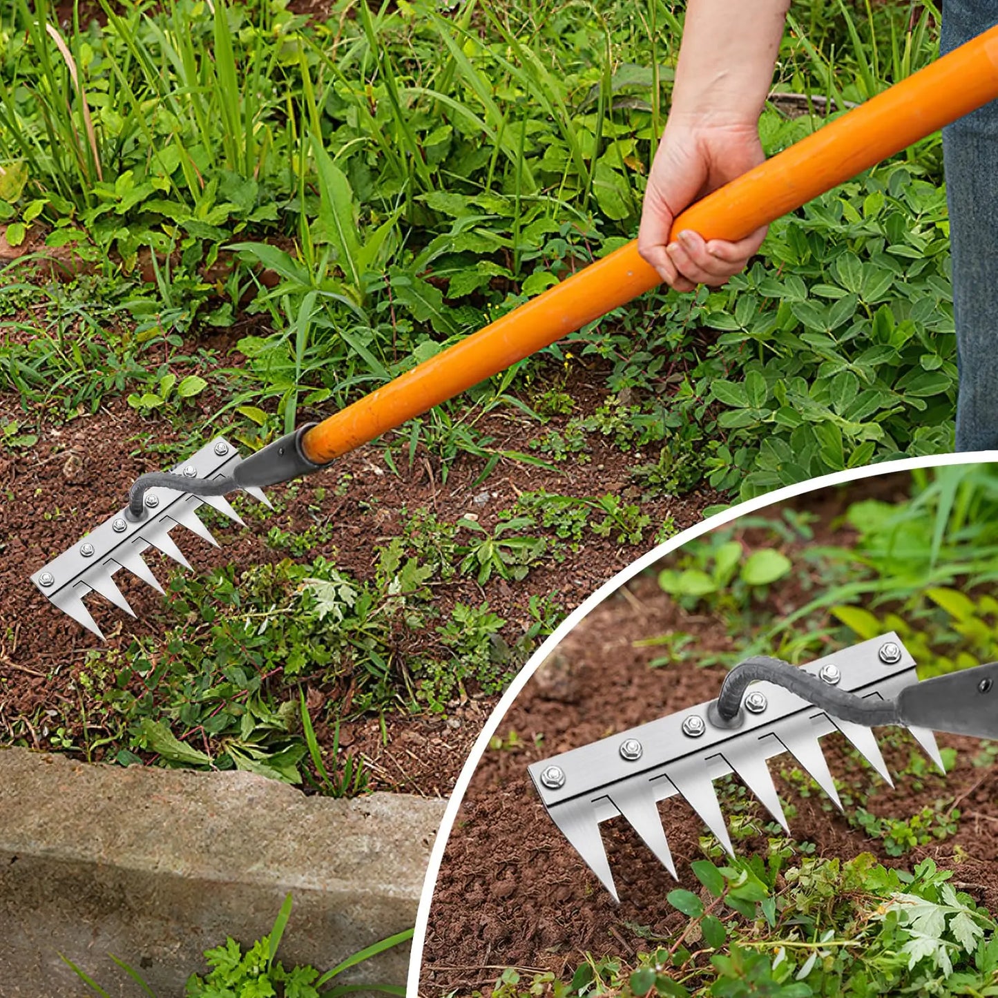Multi-Tooth Metal Weeding Rake - Choose 5, 6, 7, or 8 Teeth