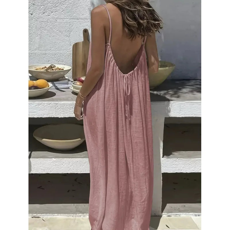 Women's Strapless Backless Maxi Lounge Dress — Loose Comfy Sleep Dress