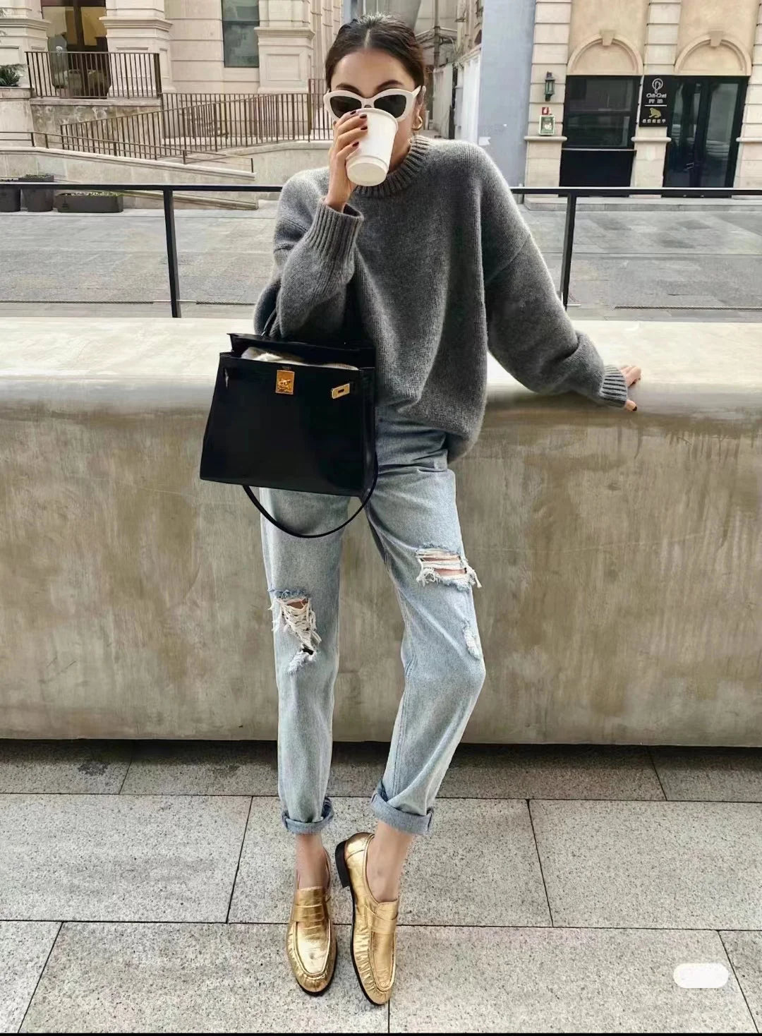 Women's Cashmere Loose Crew Neck Sweater