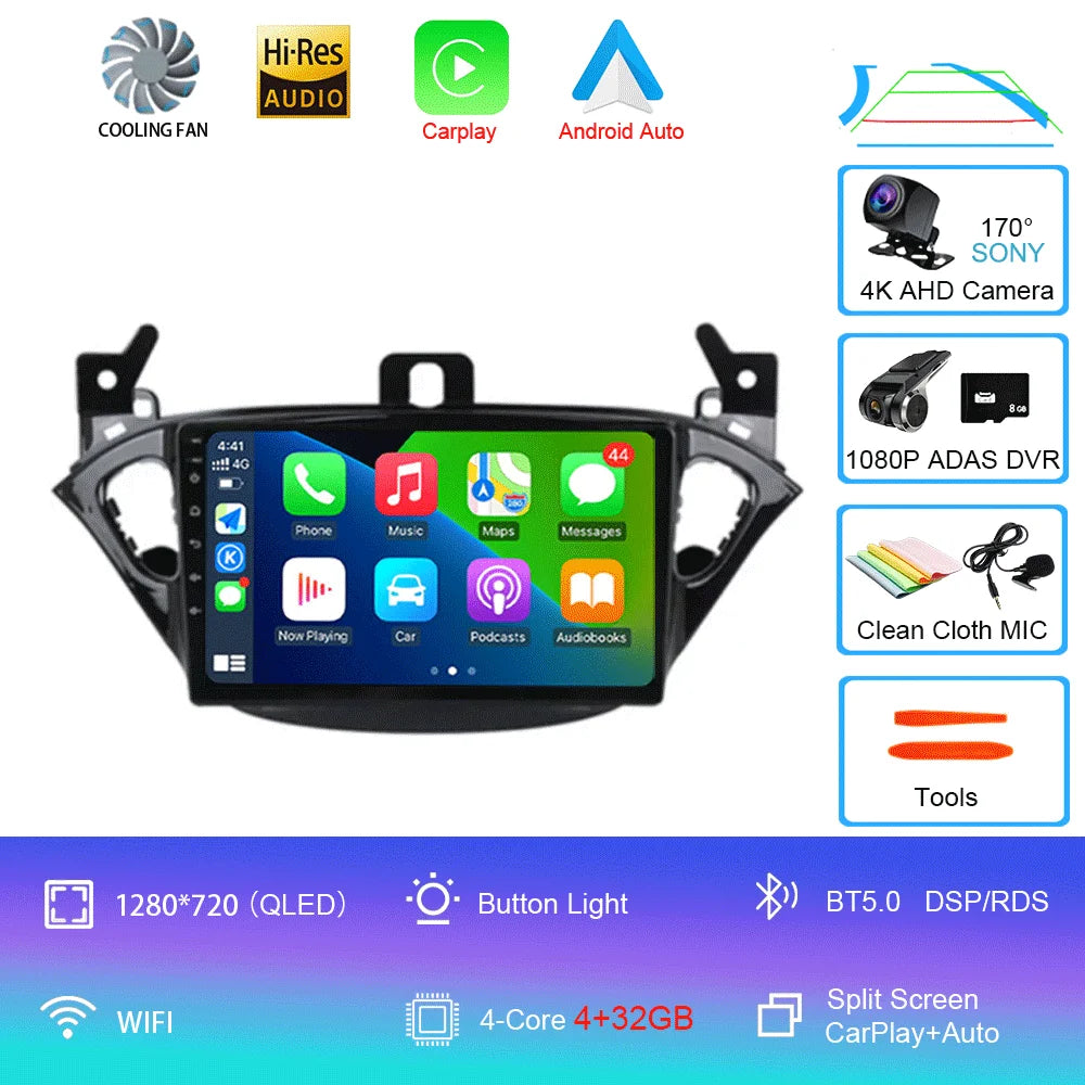 Carplay 2 Din Android 16 Car Radio Audio Multimedia For Opel Corsa E 2014 2015 - 2019 GPS Navigation Auto Stereo Monitor BT WIFI
