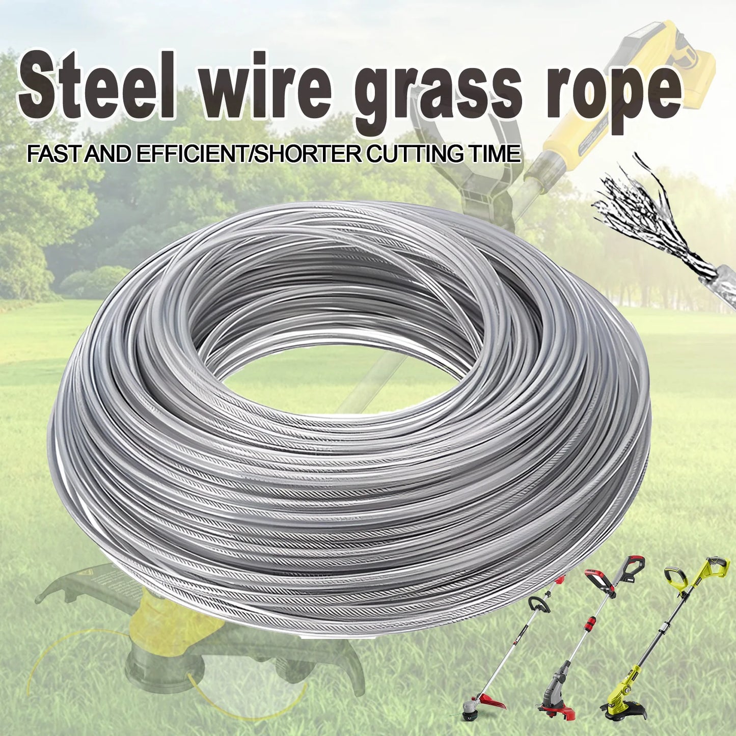 2～4.0mm*15m Steel Wire Grass Trimmer Line Round Brushcutter Trimmer Rope Brush Cutter Wires Rope Accessories