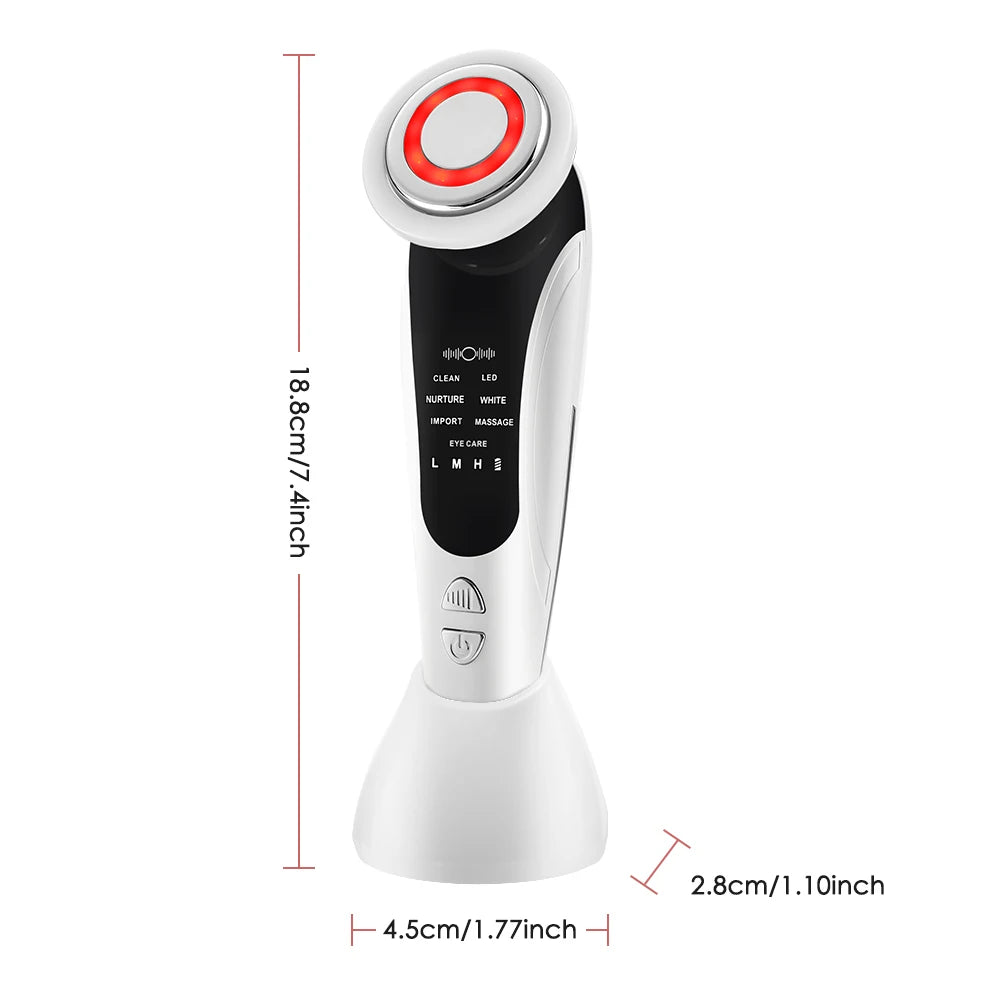 7 in 1 EMS Facial Massager Face Beauty Instrument with Induced Vibration and Hot Compress Face Skin Care Tool LED Light Therapy , Women