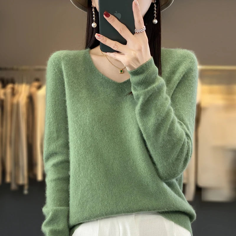Women's Merino Wool V-Neck Sweater