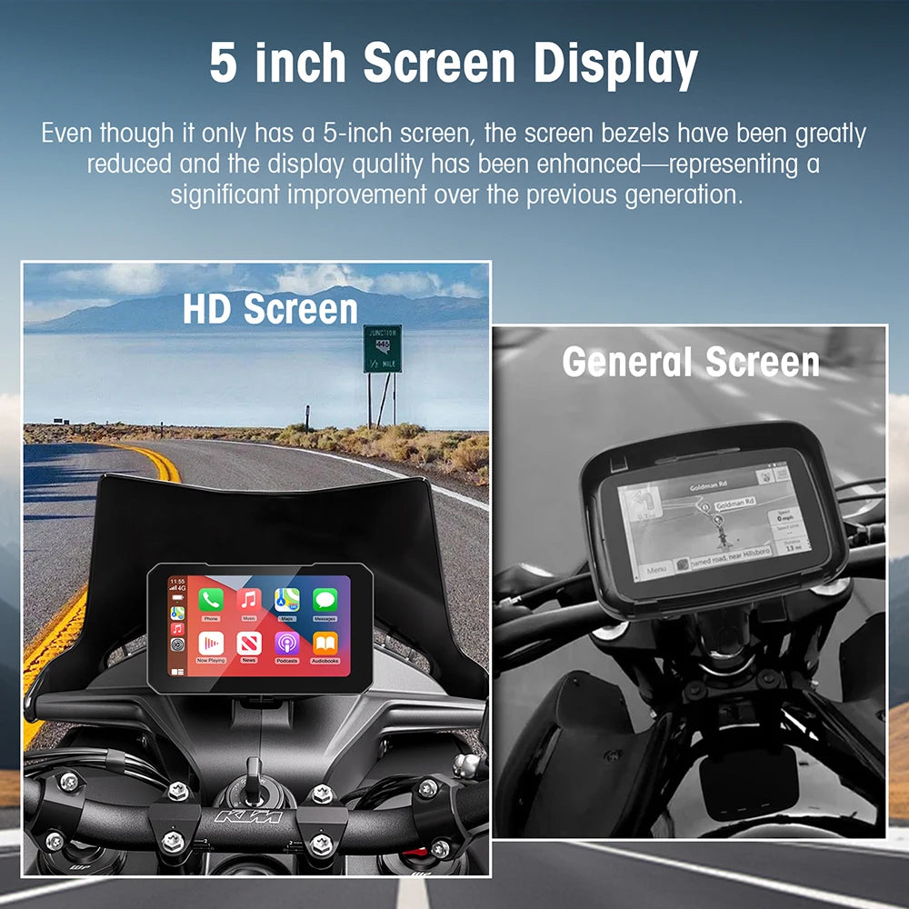 5" IP67 Waterproof Motorcycle Navigator with Wireless CarPlay & Android Auto