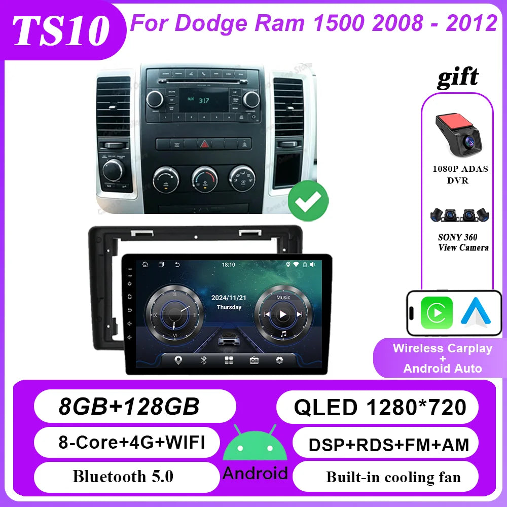 Android 16 Car Stereo for Dodge Ram 1500 2008-2012 - CarPlay & GPS Navigation
