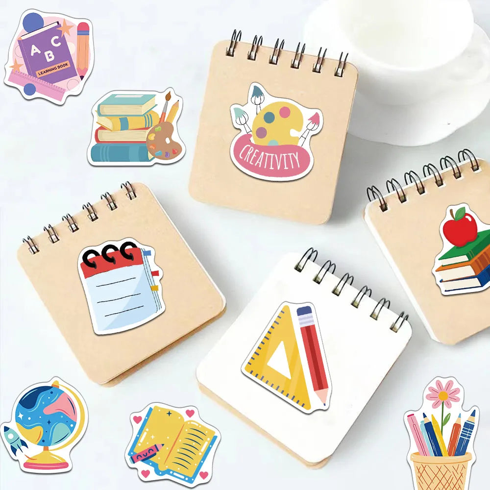 50PCS Creative Back to School Stickers Decorative Phone Cases Notebook Water Cups DIY Personalized Waterproof Stickers