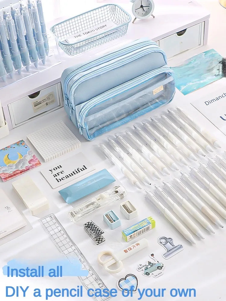Clear Transparent Pencil Case, Large Capacity Multifunctional Stationery Storage Bag for School Students, Durable & Convenient