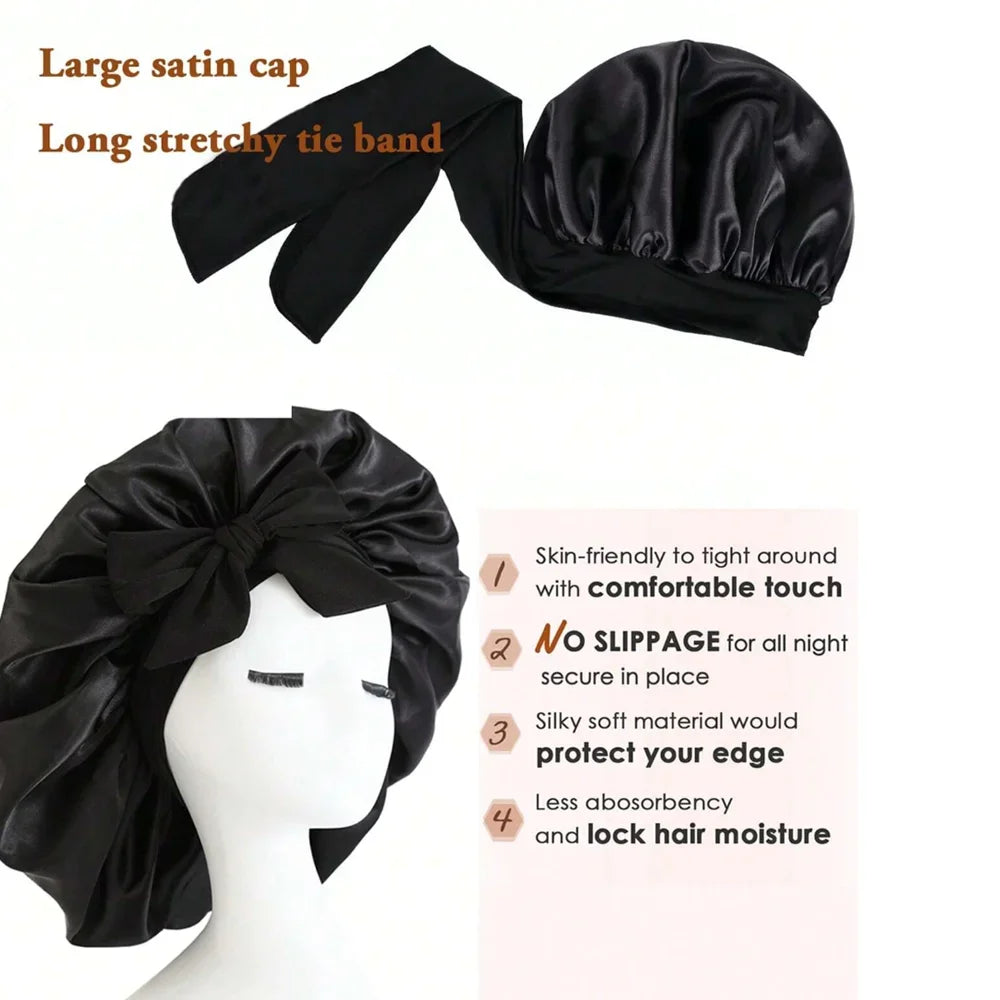 Satin Silk Hair Bonnet | Adjustable Tie Band | Sleep Bonnet for Women Men | Unisex Protective Headwear