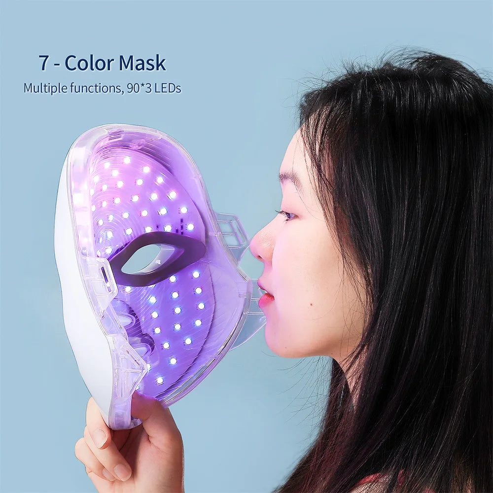 Face and Neck Beauty Machine LED Facial Mask Photon Neck Mask with 7 Colors Skin Care Massager, women