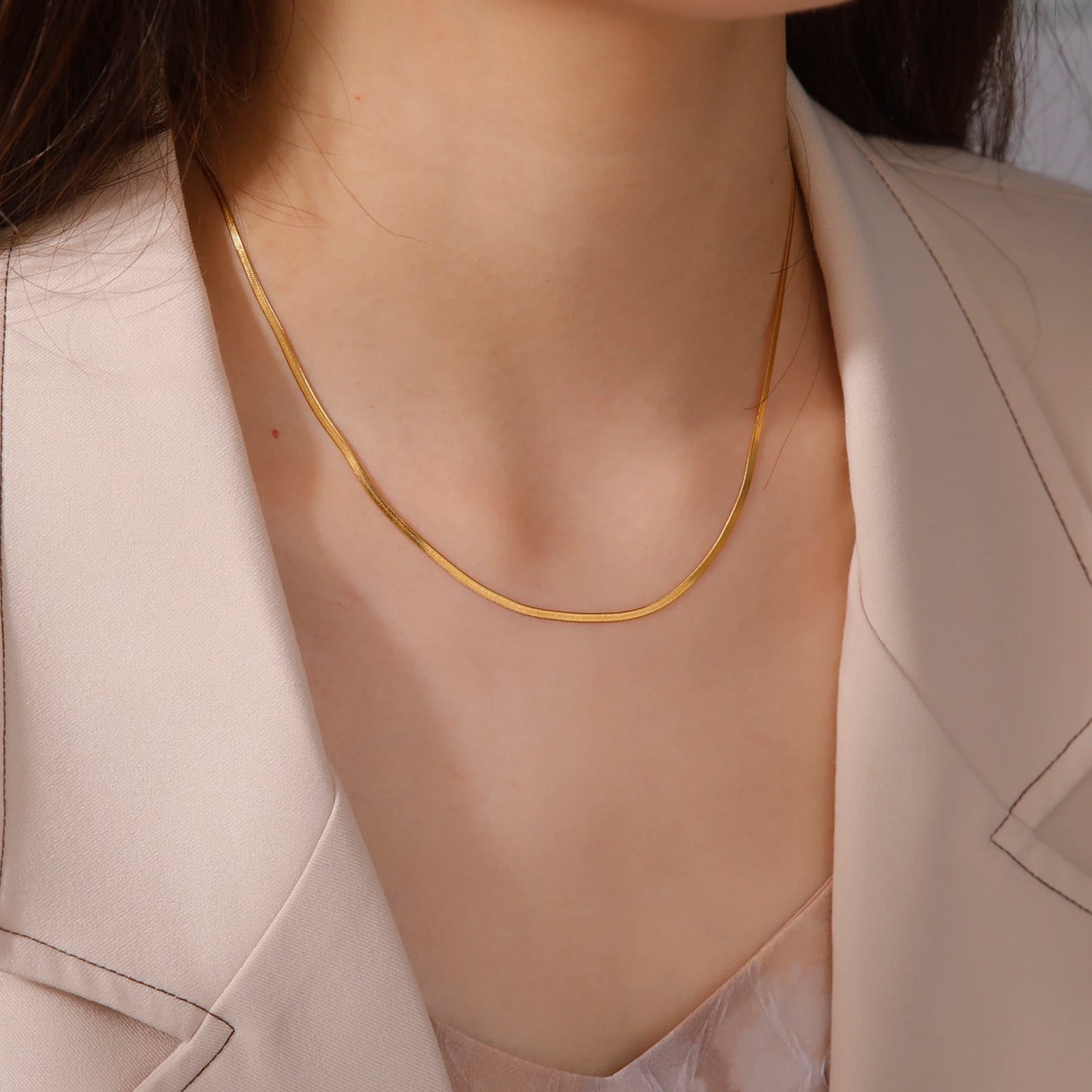 Stainless Steel Snake Chain Necklace — Gold & Silver Herringbone Choker for Women and Men