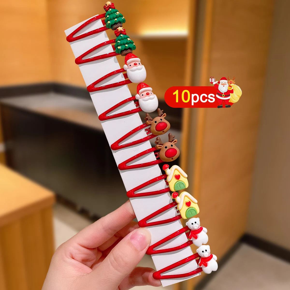 10pcs Girls Christmas Hair Clips Cartoon Santa Snowflake Reindeer Tree Penguin Bear Bell Fashionable BB Bows for Holiday Parties