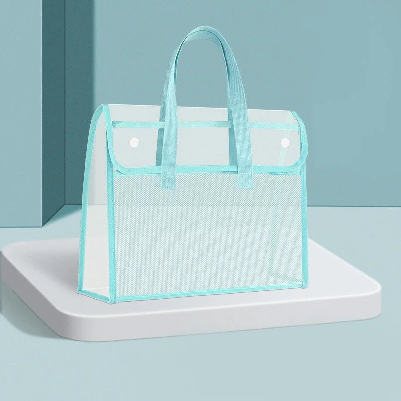 PVC Transparent Book Bag – Waterproof Sealed, Double-Layer Storage, Handle File Pouch, Study Organizer, Snap Design, Heavy-Duty