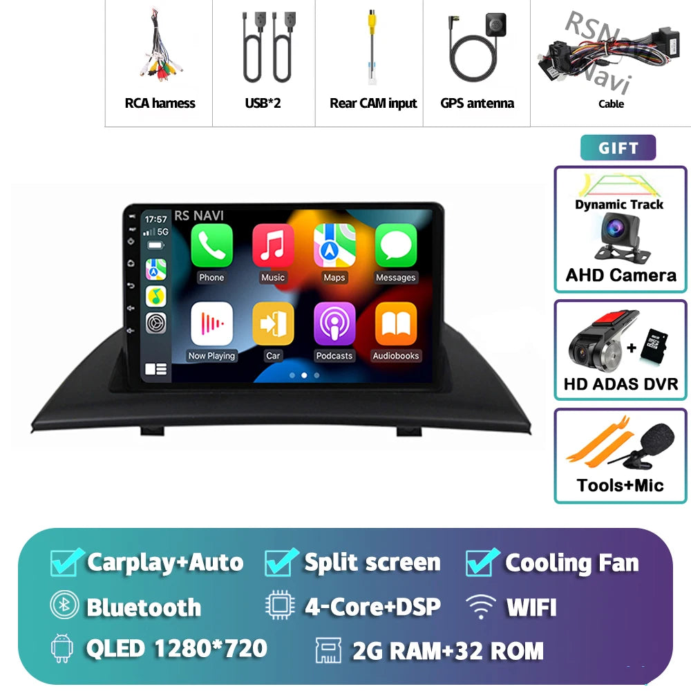 Android 16 Carplay Auto For BMW X3 E83 2004 - 2012 Car Radio GPS Player Multimedia stereo 360 Camera Navigation Video AI Voice