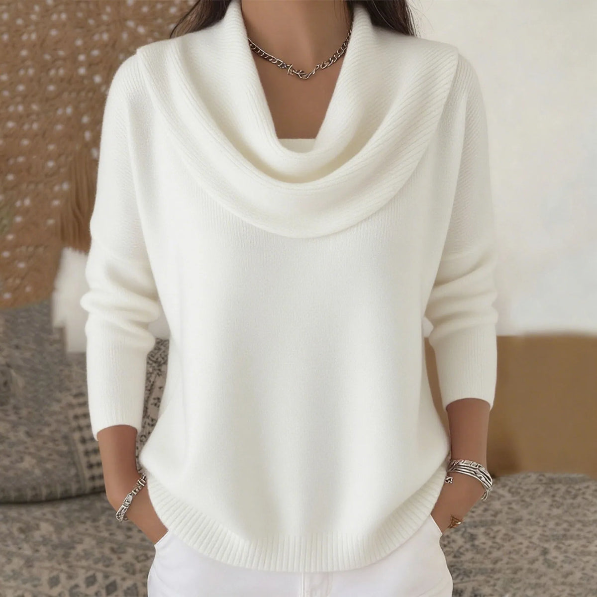 Women's draped neck pullover sweater - view 10