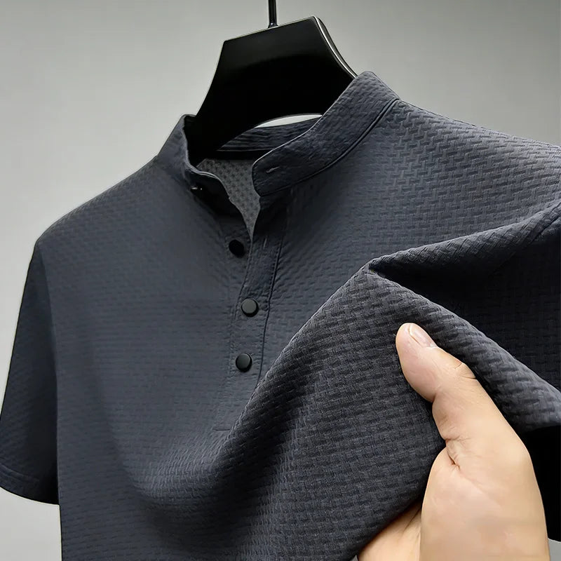 Men's Waffle-Knit Stand Collar Polo - Slim Fit, Office Ready