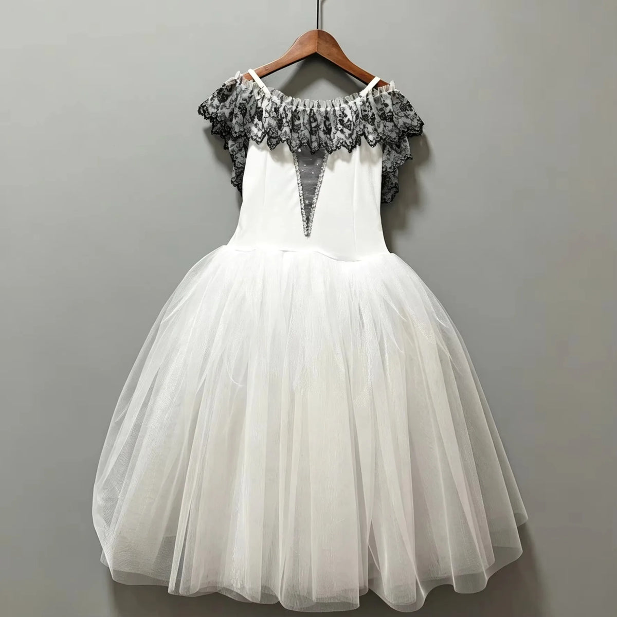 Girls black lace off-shoulder ballet tutu dress