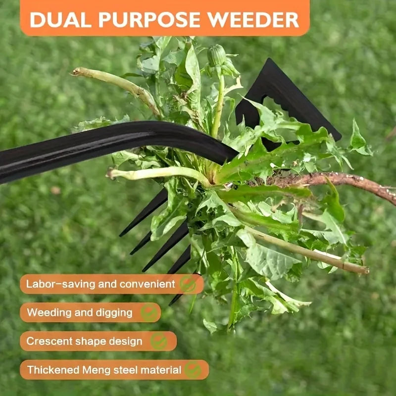 2-in-1 Garden Weeding Rake — Carbon Steel Weeder & Soil Loosener