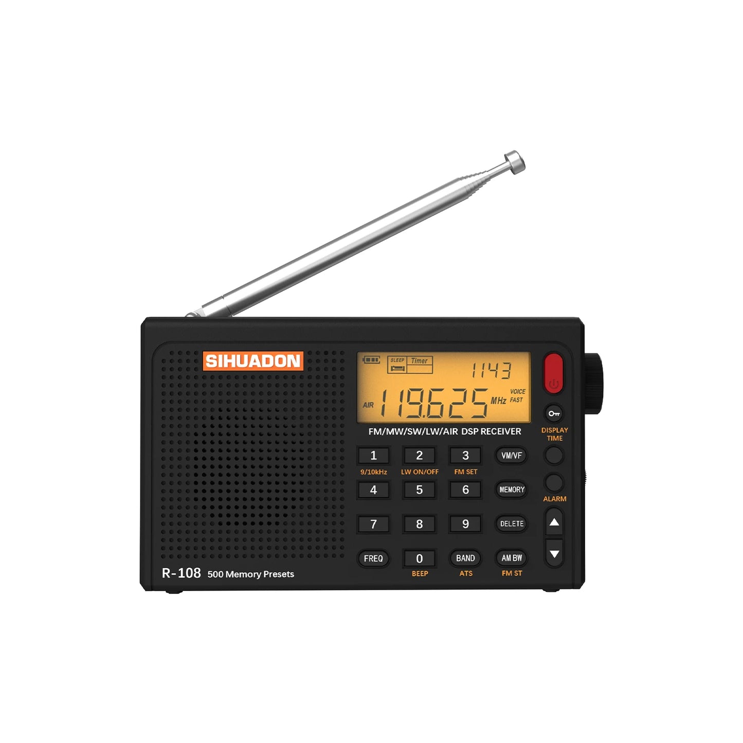 XHDATA R108 Digital Portable Radio AM FM Stereo Shortwave LW Air Band Multiband Receiver with Alarm Clock Display Speaker