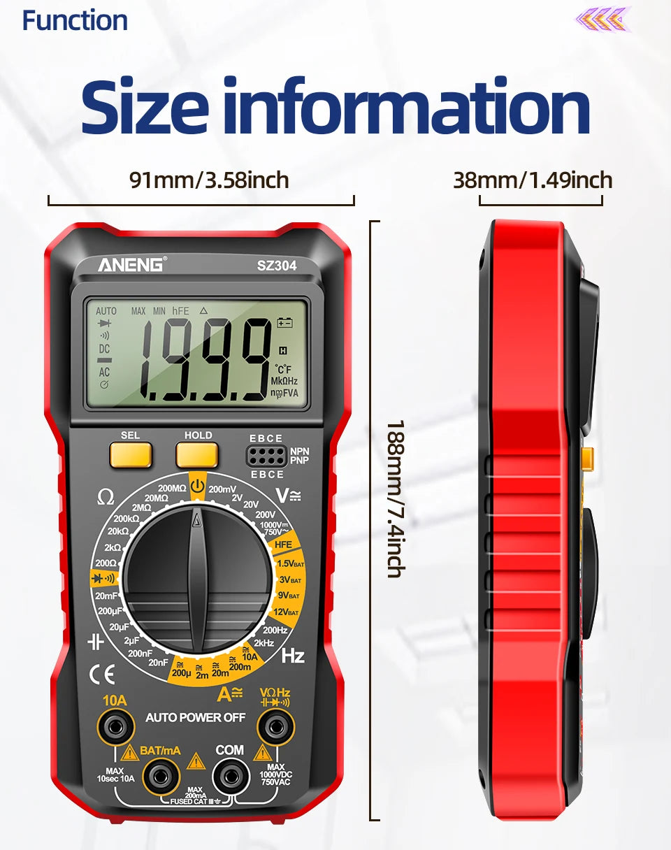ANENG SZ304 Digital 2026 Counts Multimetes AC/DC Votage Current Resistance Ohm NCV High Precision Professional Multimetro Tester