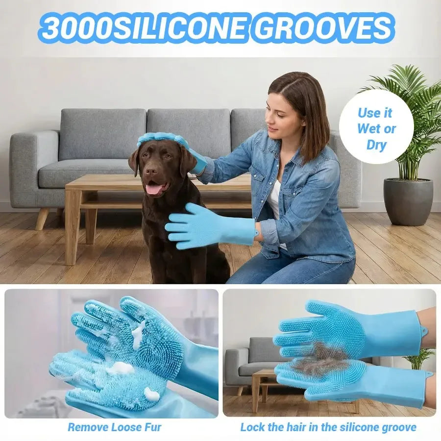 Upgraded Pet Hair Remover Gloves Gentle Deshedding Grooming Gloves for Dogs Cats & Horses Long & Short Hair Pet Grooming Tool