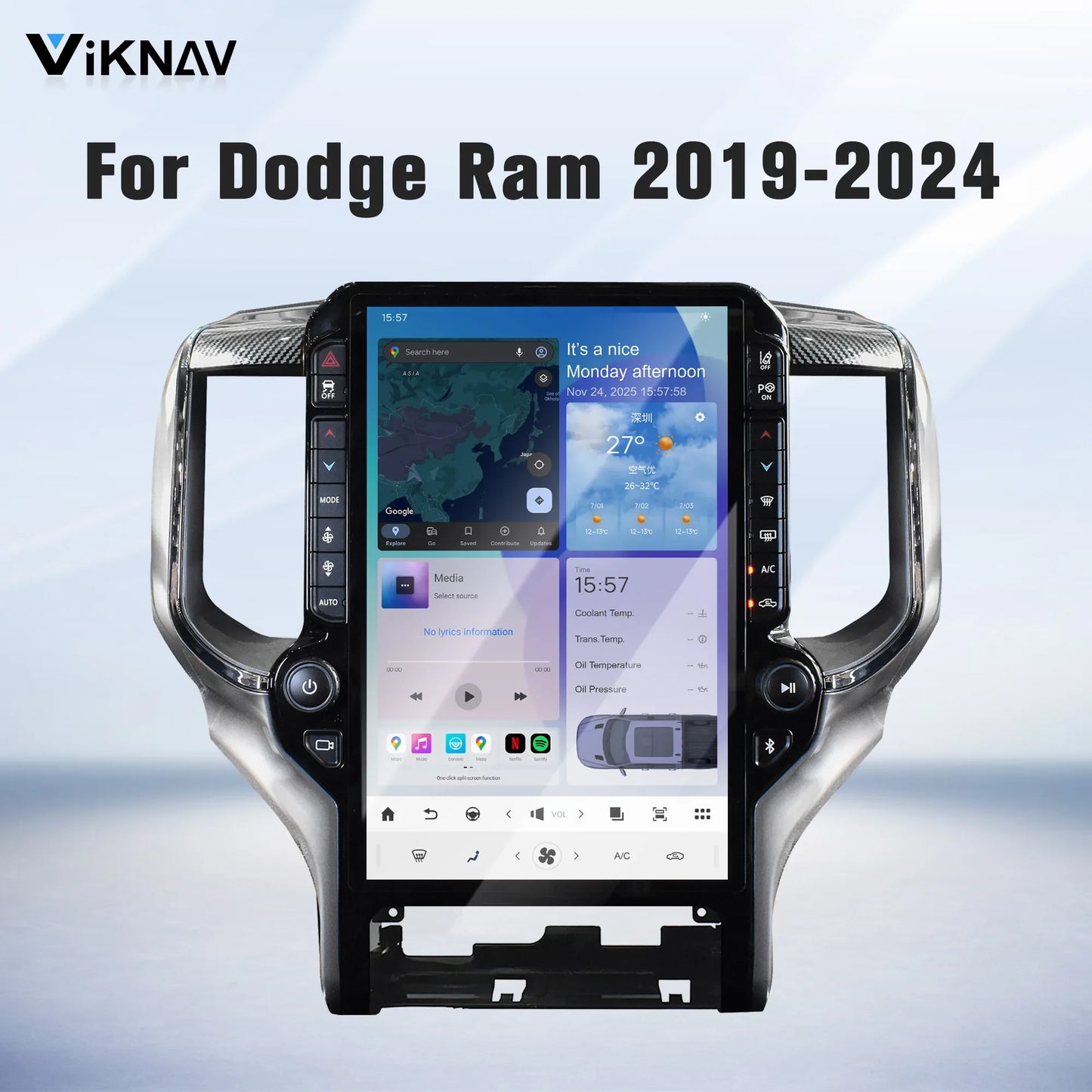 Android 14 Tesla-Style Touchscreen Head Unit for Dodge Ram 1500 (2019-2024)