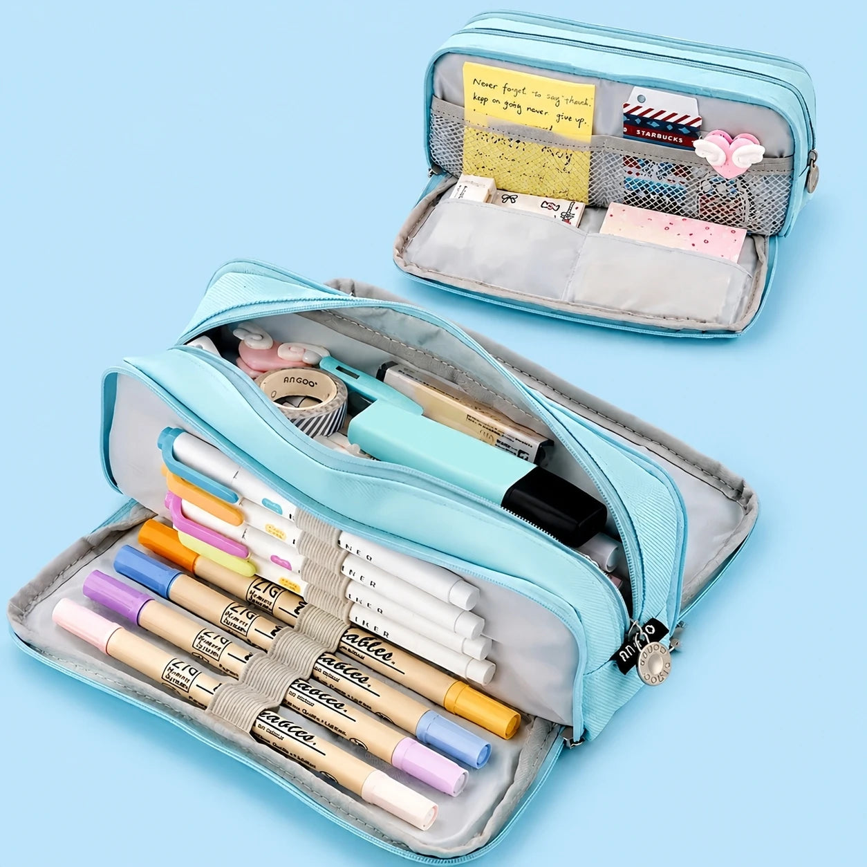 Large-Capacity Three-Layer Oxford Cloth Pencil Case with Versatile Functions, Suitable for Both Student and Office Scenarios.
