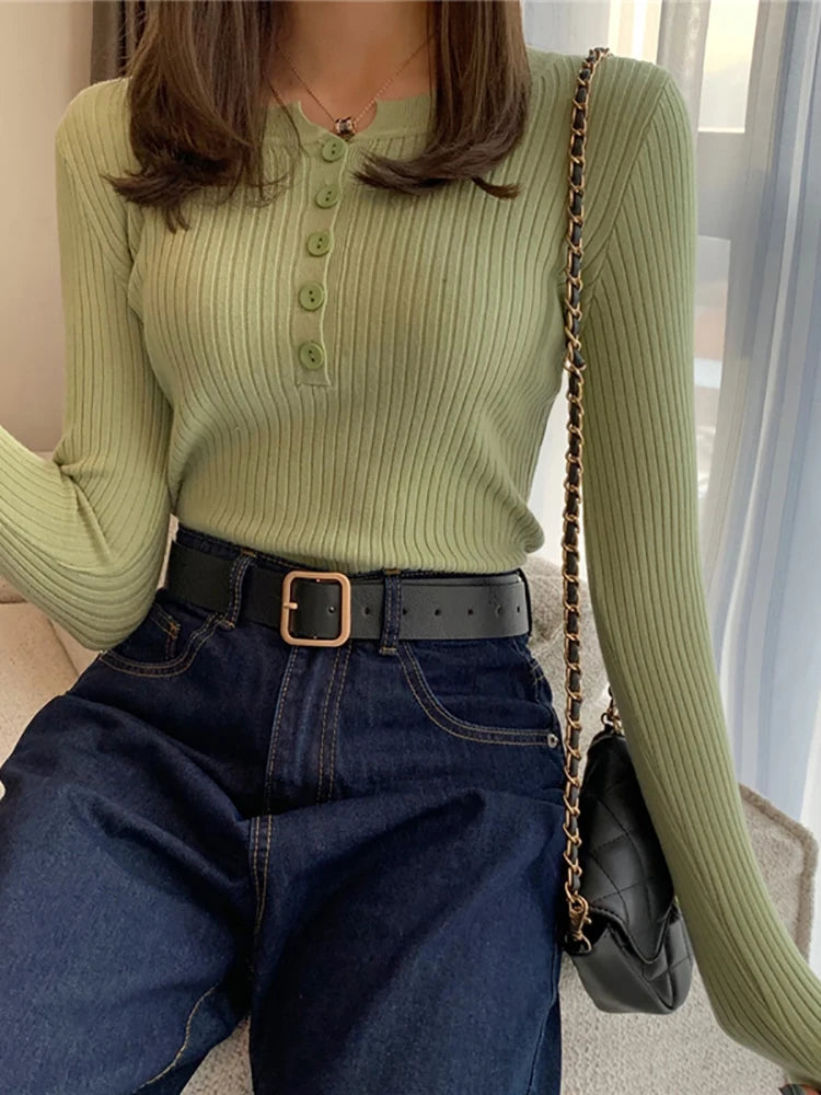 Women's striped button knit sweater — view 6 of 20