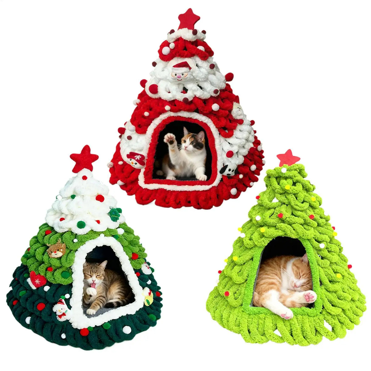 Christmas Tree Knit Cat Cave Bed - Winter Shelter – photo 2