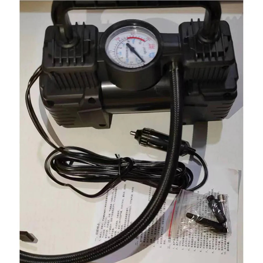 Dual Cylinder Heavy Car Tire Air Compressor 12V 150PSI Universal Portable Inflation Inflator Electric Pump with Pressure Gauge