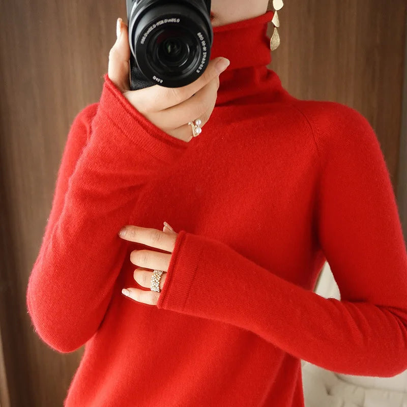 Women's Slim Turtleneck Knit Pullover - Soft Solid Bottoming Sweater - photo 11