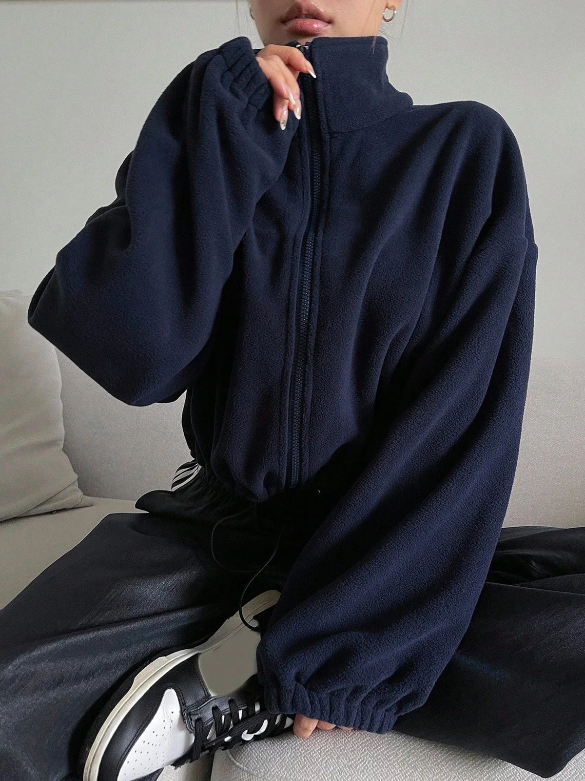 Women's Cropped Polar Fleece Jacket - Stand Collar Zip Up - photo 11