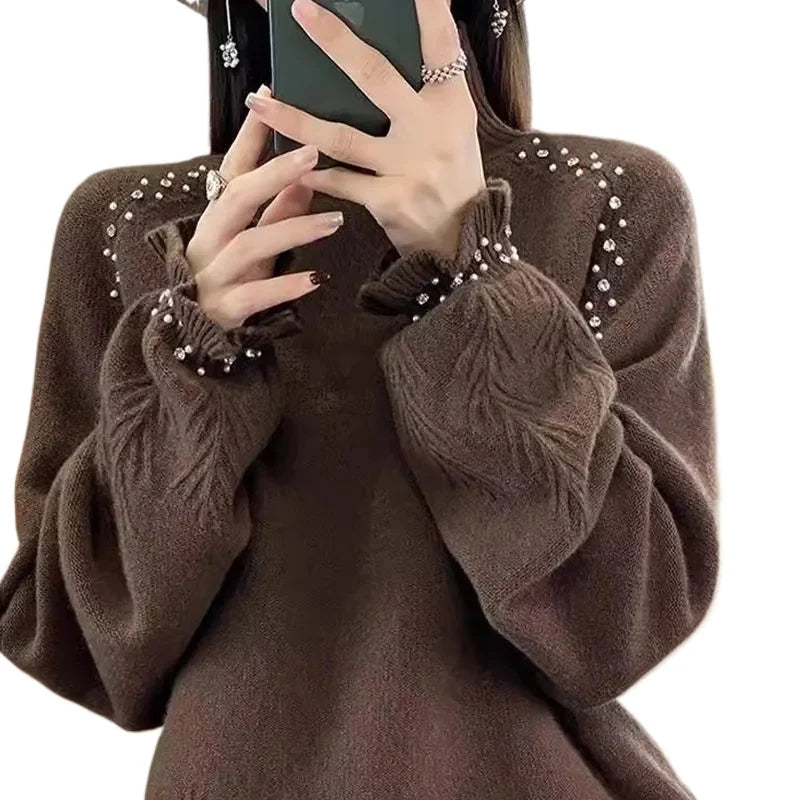 Women's Loose Turtleneck Sweater - Short Knitted Pullover Top - photo 2
